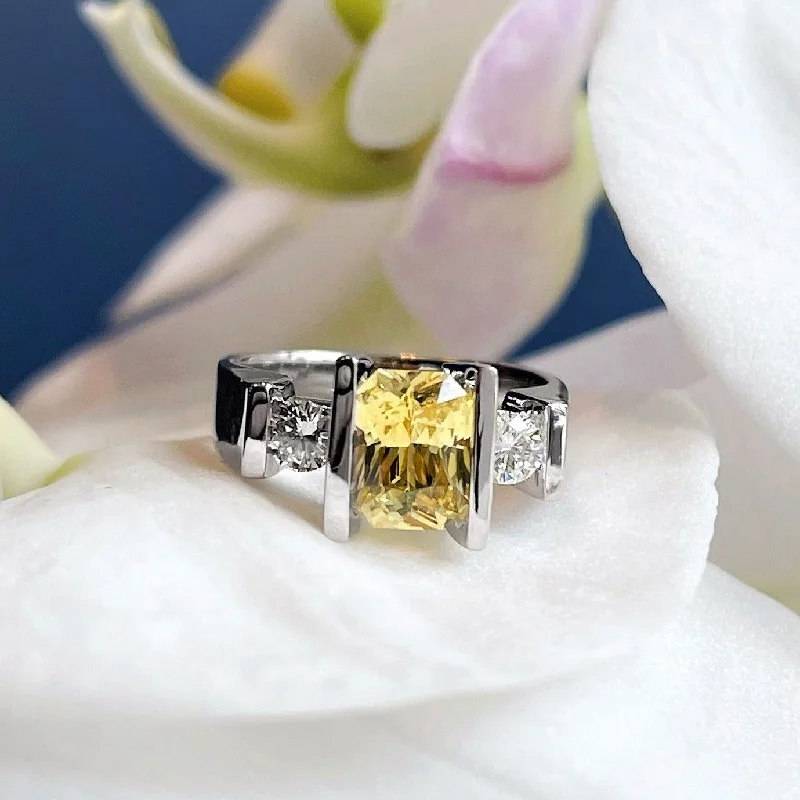 Yellow Sapphire and Diamond Ring