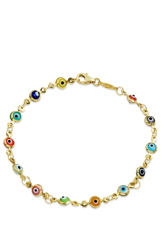 GOLD OVER STERLING SILVER MULTI COLOR EVIL  EYE BRACELET