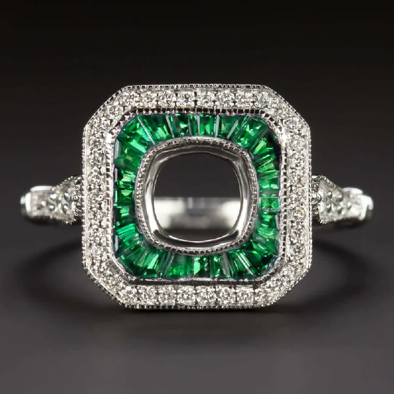 EMERALD 5.5mm HALO ENGAGEMENT RING SETTING CUSHION ROUND SQUARE ART DECO STYLE