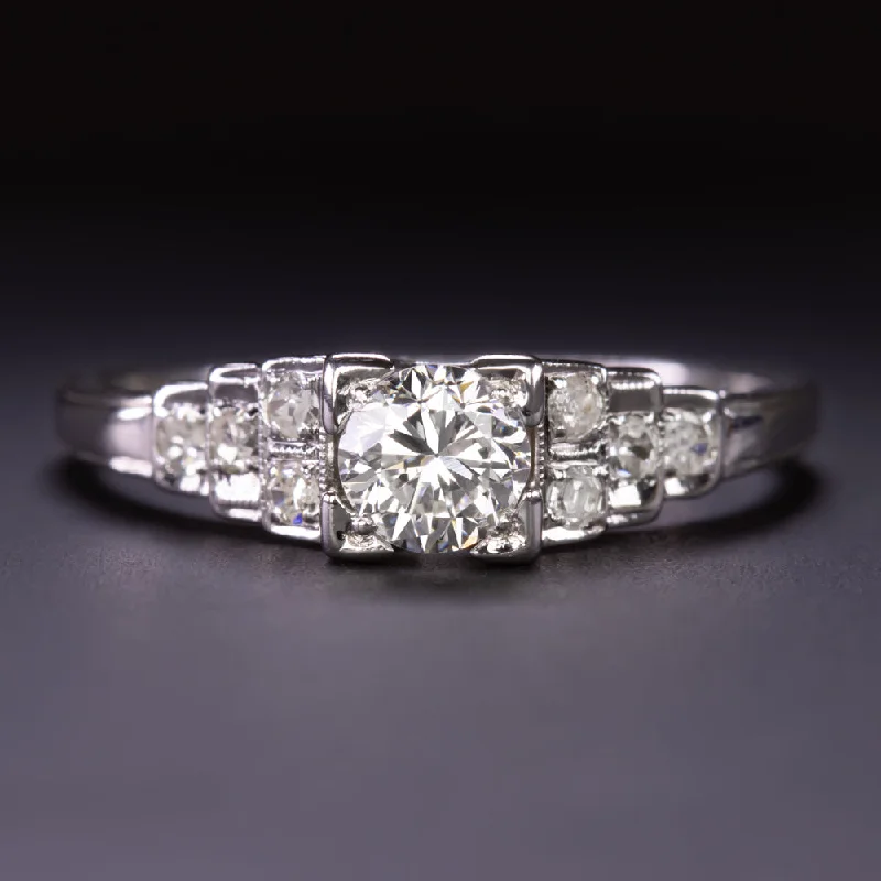 VINTAGE DIAMOND ENGAGEMENT RING 18k WHITE GOLD OLD CUT CLASSIC RETRO ESTATE