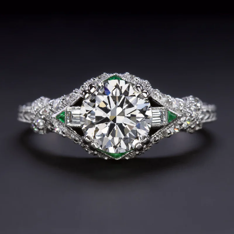 1ct GIA CERTIFIED DIAMOND ENGAGEMENT RING J SI1 VINTAGE STYLE EMERALD BLACK ONYX