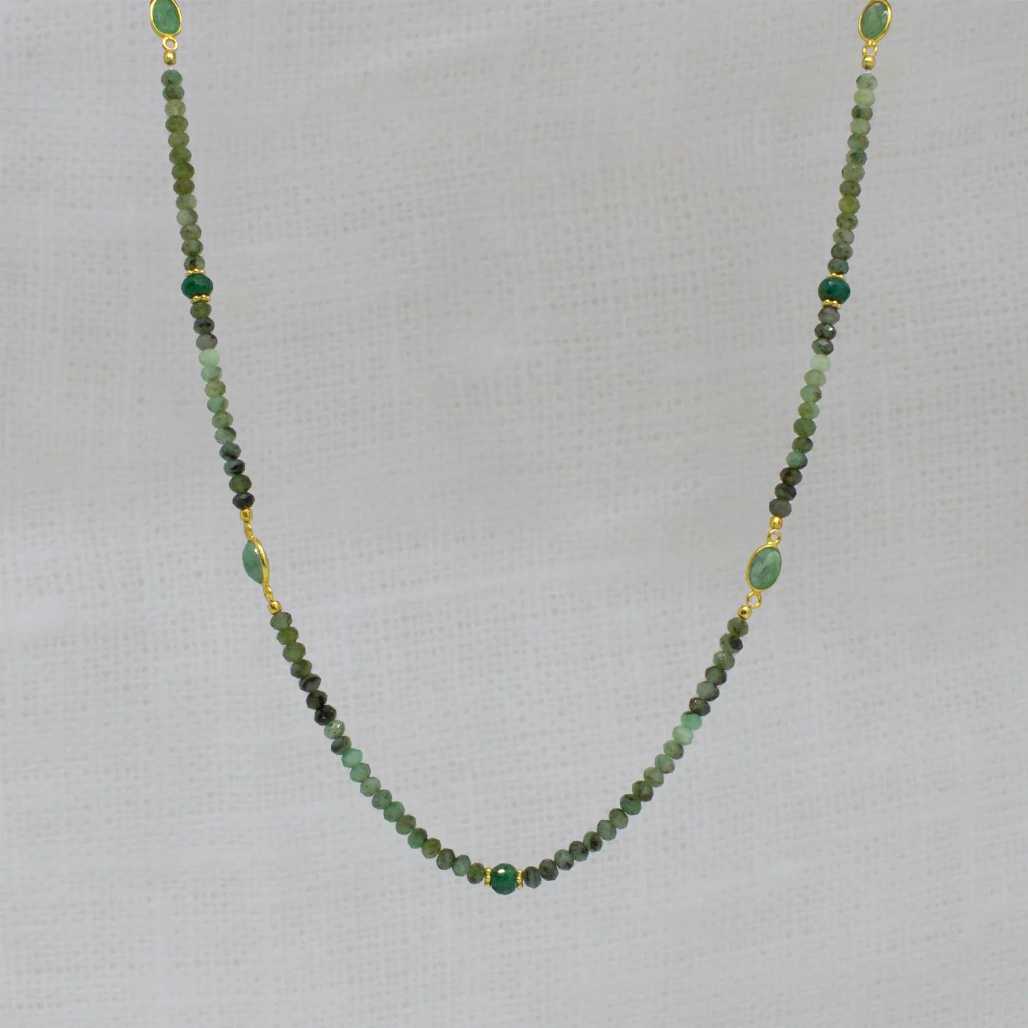 Gold and Emerald Beaded Necklace