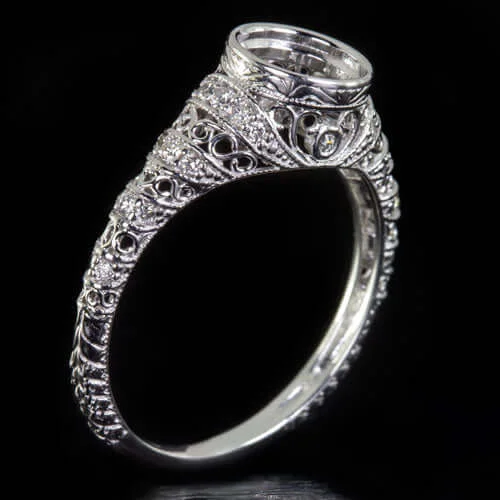 VINTAGE STYLE DIAMOND ENGAGEMENT RING ROUND 6.5mm BEZEL SETTING MOUNT FILIGREE