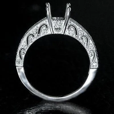 VINTAGE STYLE 14K ROUND CUSHION MOUNT SETTING DIAMOND ENGAGEMENT RING FILIGREE