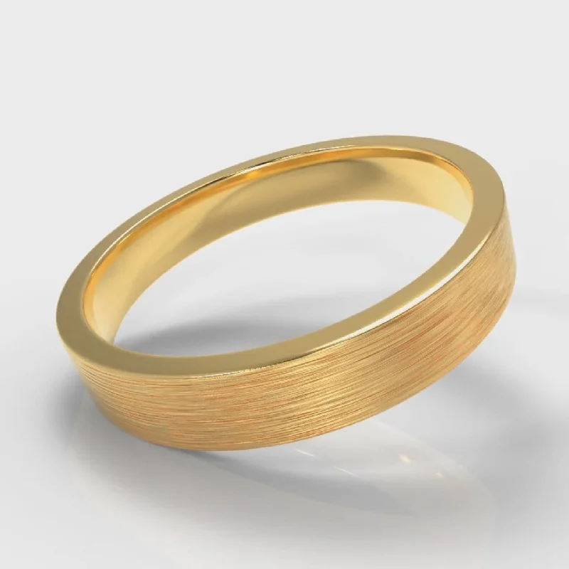 4mm Flat Top Comfort Fit Brushed Wedding Ring - Yellow Gold