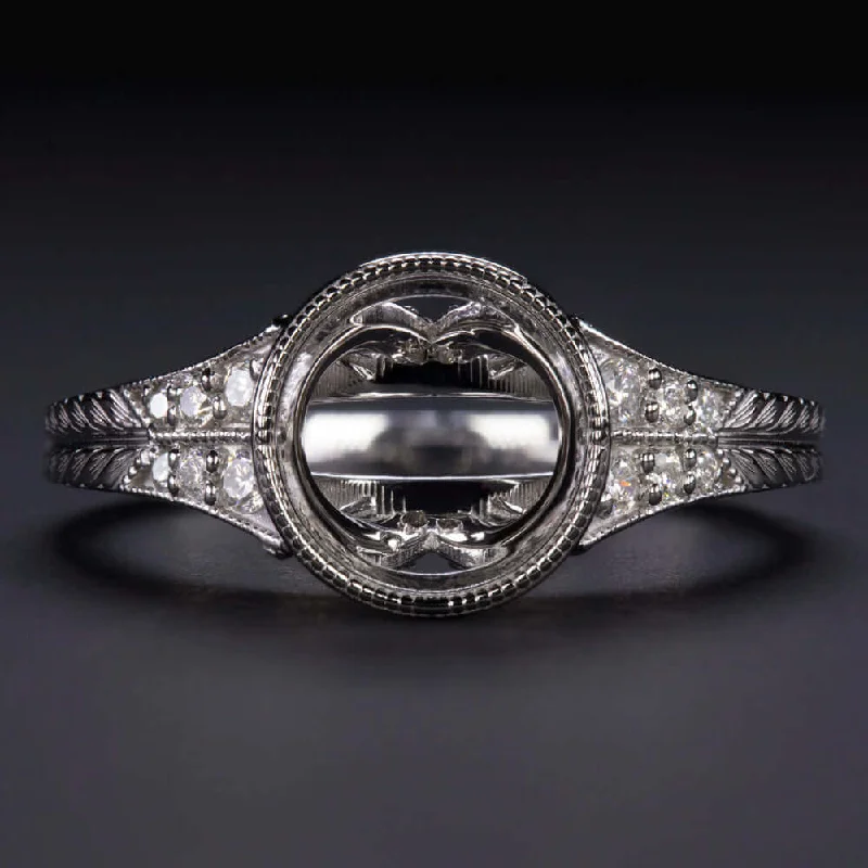 DIAMOND WHITE GOLD VINTAGE STYLE ENGAGEMENT RING SETTING ROUND BEZEL ART DECO