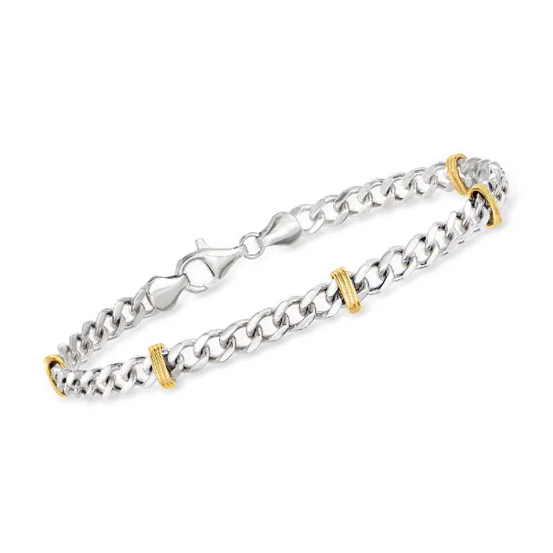 Ross-Simons Sterling Silver and 14kt Yellow Gold Curb-Link Bracelet