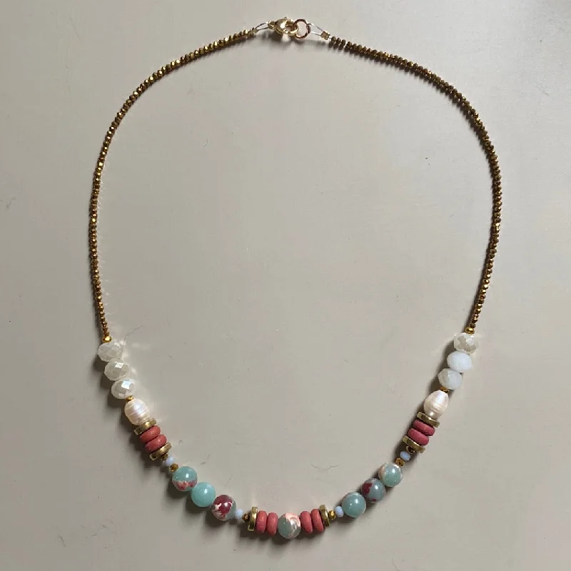 MRL09 - Crystal, Gold Plated Hematite, Clay, Synthetic Shoushan Stone, Freshwater Pearls