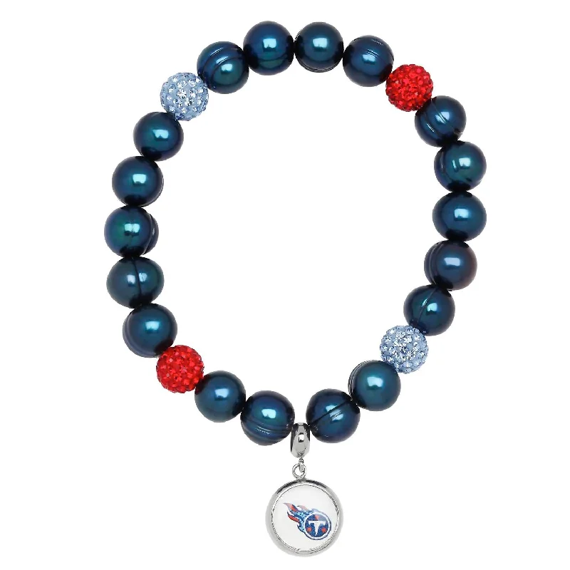 Tennessee Titans Stretch Pearl & Crystal Bracelet In Blue