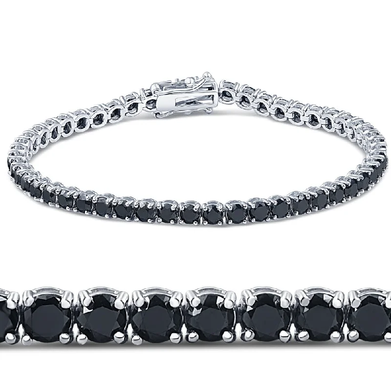 7 1/4 Ct Black Diamond Tennis Bracelet 14k White Gold 7"