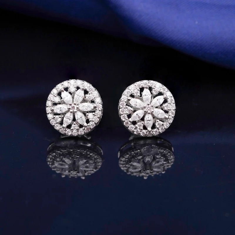 92.5 Silver Floral Drop Earrings - Elegant & Trendy