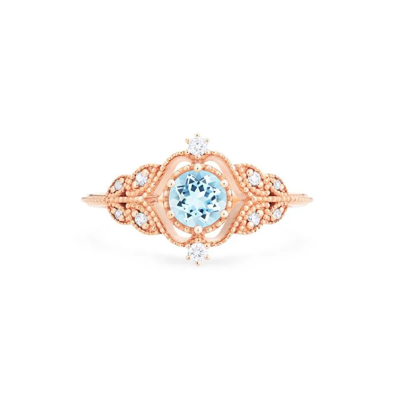 [Adeline] Vintage Rose Ring in Aquamarine