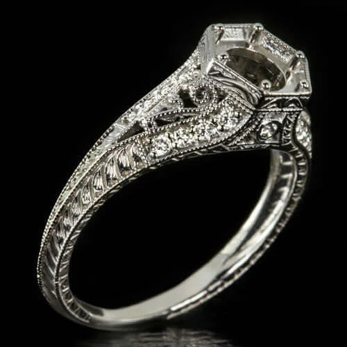 VINTAGE STYLE G VS DIAMOND PLATINUM ENGAGEMENT RING SETTING MOUNT ROUND FILIGREE