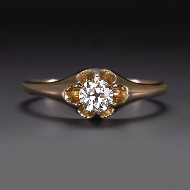 0.30ct OLD EUROPEAN CUT DIAMOND ENGAGEMENT RING ANTIQUE BUTTERCUP GOLD SOLITAIRE