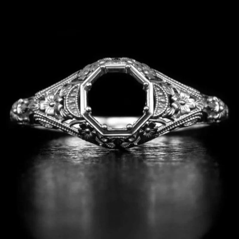 FILIGREE ART DECO VINTAGE STYLE SEMI-MOUNT 14K ENGAGEMENT RING SETTING SOLITAIRE