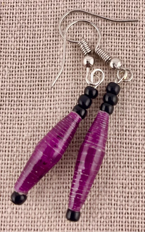 Purple  Paper Bead Long Earrings