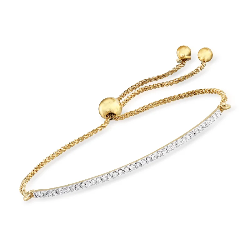 Ross-Simons Diamond Curved Bar Bolo Bracelet in 18kt Gold Over Sterling