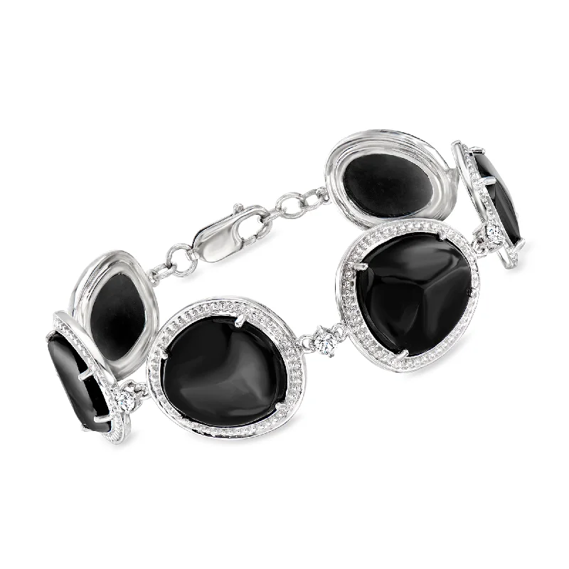 Ross-Simons Onyx and . White Zircon Bracelet in Sterling Silver