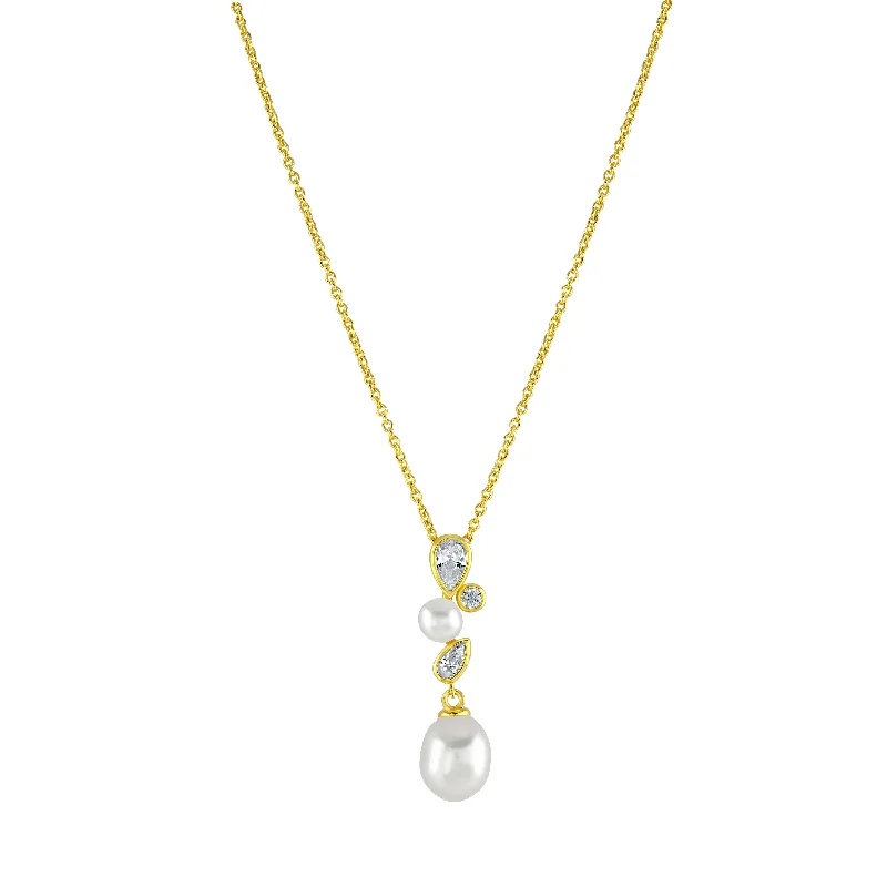 Gold Vermeil Pearl Cubic Zirconia Pendant Necklace