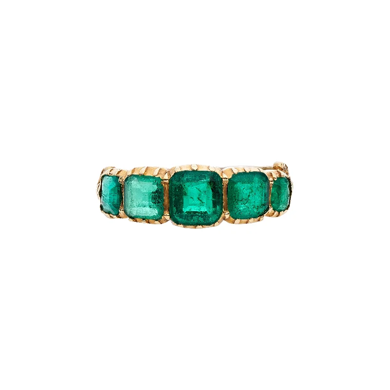 Antique Georgian Revival 18k Five Stone Emerald Ring