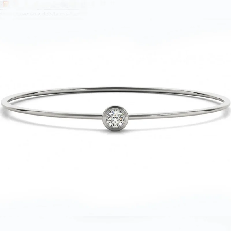 3/8ct Bezel Solitaire Round Brilliant Cut Bangle Bracelet 14k White Gold