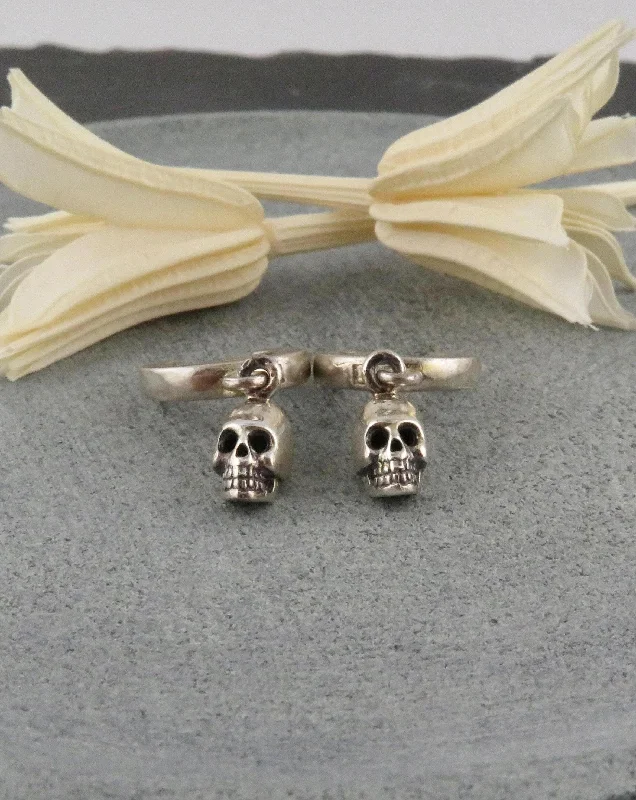 Tiny Skull Earrings - Silver Hoops