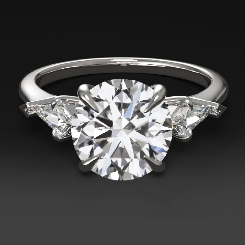 2ct LAB CREATED DIAMOND ENGAGEMENT RING 3 STONE ROUND KITE CUT 14k WHITE GOLD