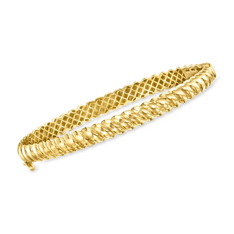 Ross-Simons 14kt Yellow Gold Textured and Polished Twisted Bangle Bracelet