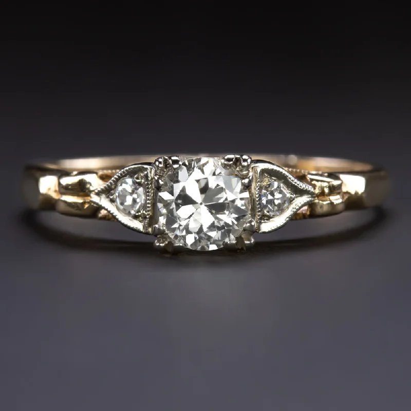 1/3ct H VS2 OLD EUROPEAN CUT DIAMOND VINTAGE ENGAGEMENT RING 14k TWO TONE GOLD