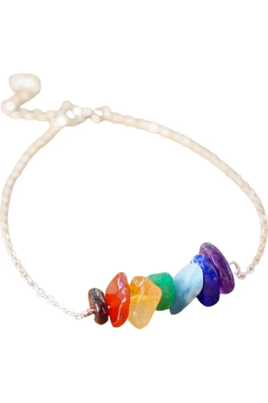 Women's 7 Chakra Raw Stone Crystal Bar Bracelet In Silver