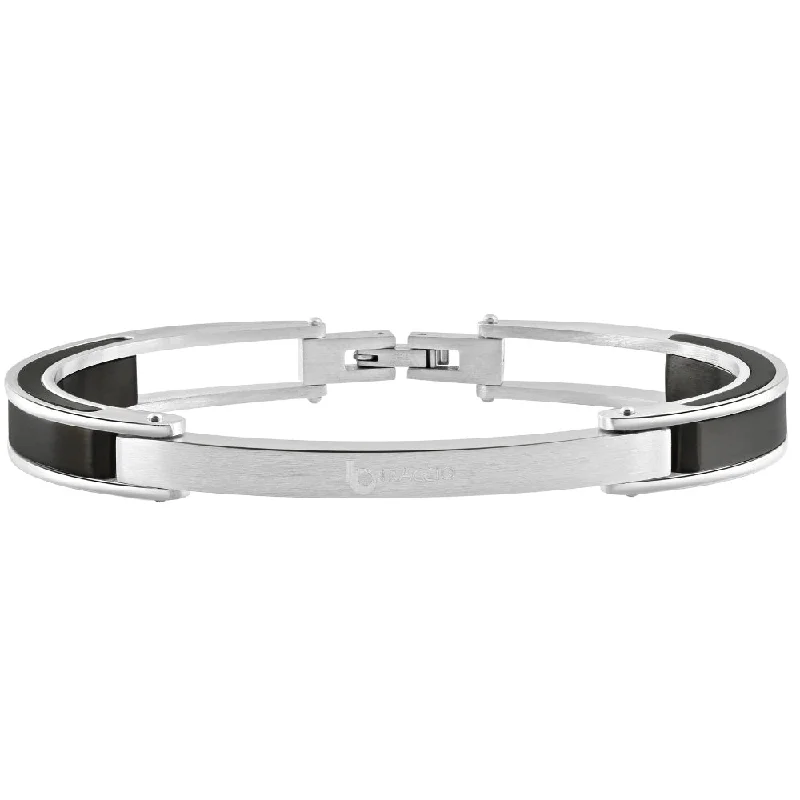 Men's Two Toned Steel and Black Cuffed 8mm Link 8.5" Bracelet