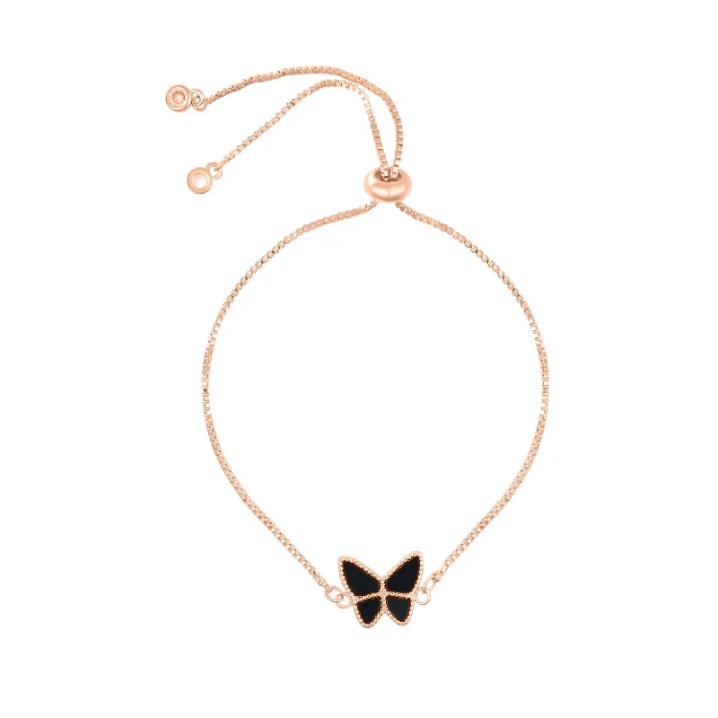 14k Rose Gold Plated Black Butterfly Bolo Bracelet