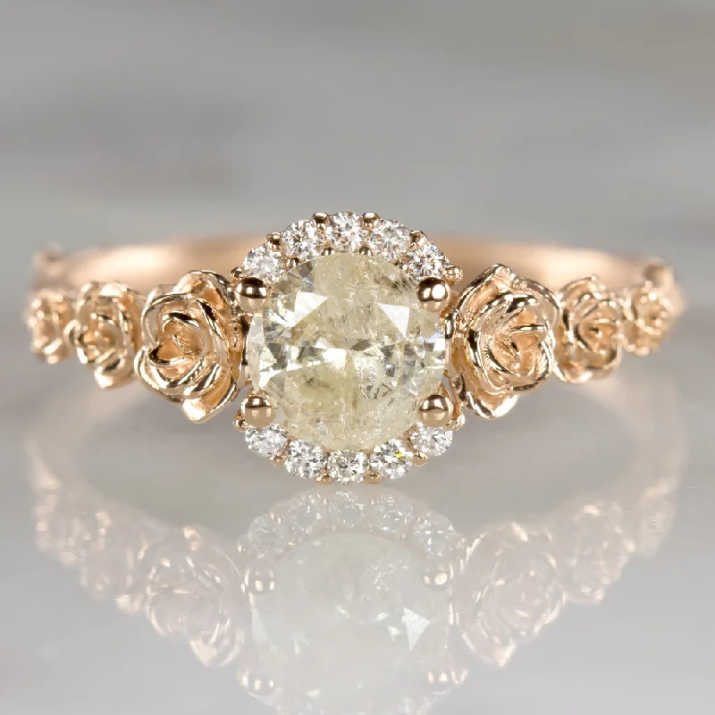 NATURAL DIAMOND 3/4 CARAT ENGAGEMENT RING FLORAL RUSTIC ROSE GOLD ROUND FLOWER