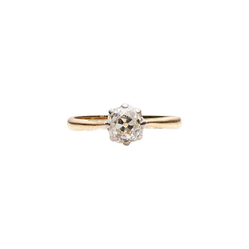 Antique 18k Cushion Cut Diamond Solitaire Ring- .75ct