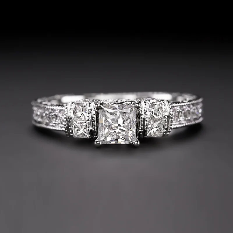 NEIL LANE DIAMOND ENGAGEMENT RING PRINCESS CUT 14k WHITE GOLD NATURAL 1 CARAT