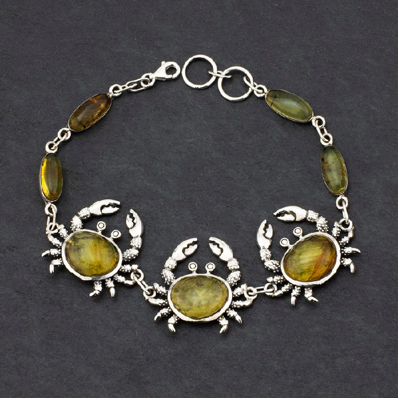 Sterling Silver and Amber Crab Bracelet