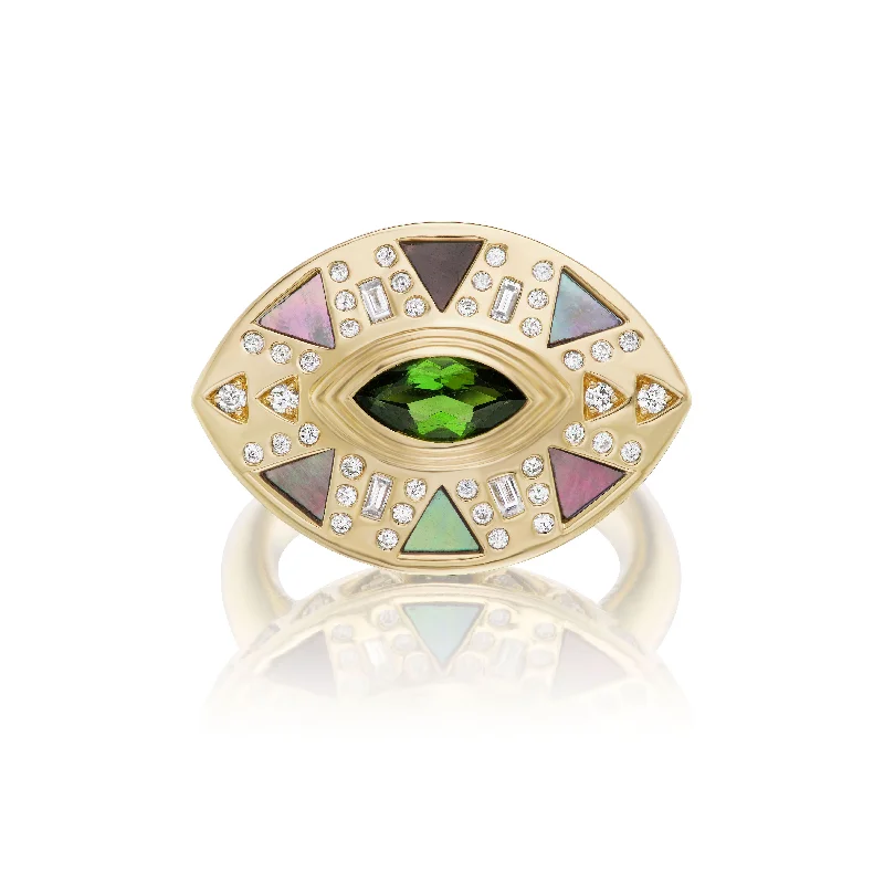 Harwell Godfrey 18k Tourmaline, MOP, Diamond Cleopatra's Eye Cocktail Ring