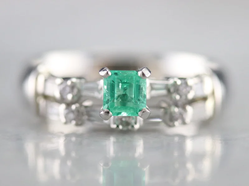 Emerald Diamond Double Band Engagement Ring