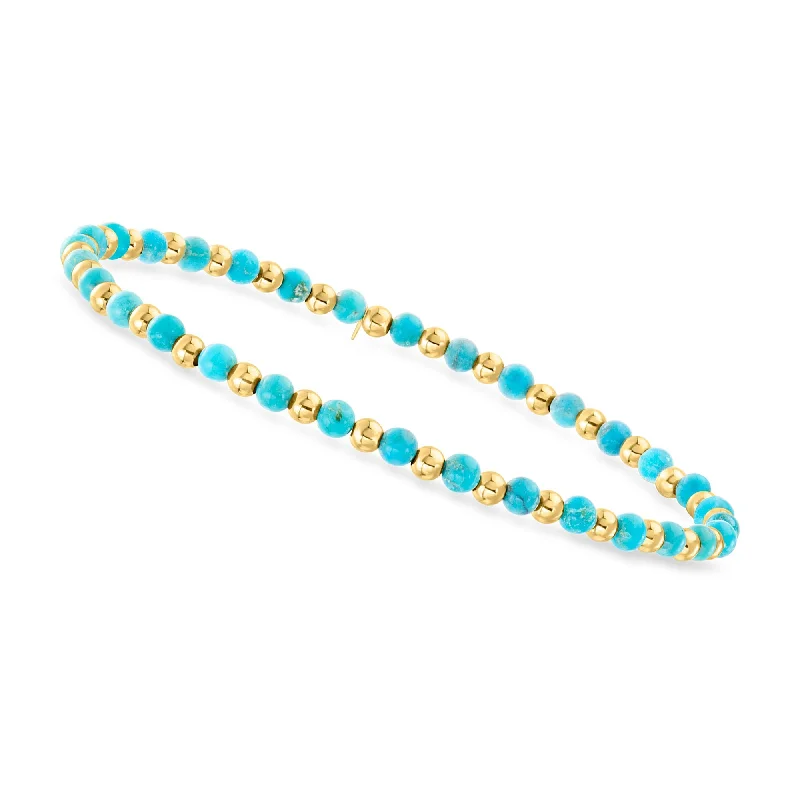 Canaria 3-3.5mm Turquoise Bead Stretch Bracelet in 10kt Yellow Gold