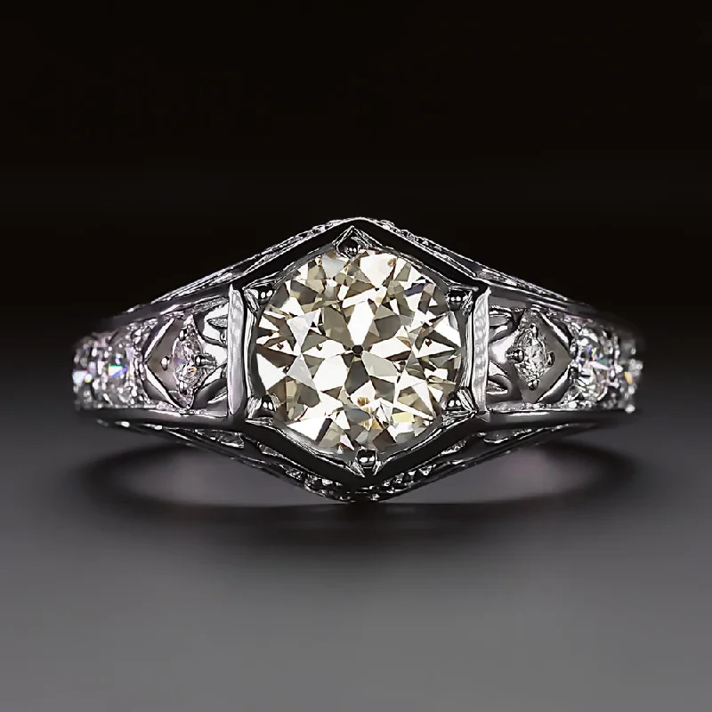 1.40ct OLD EUROPEAN CUT DIAMOND ENGAGEMENT RING VINTAGE STYLE 14k WHITE GOLD