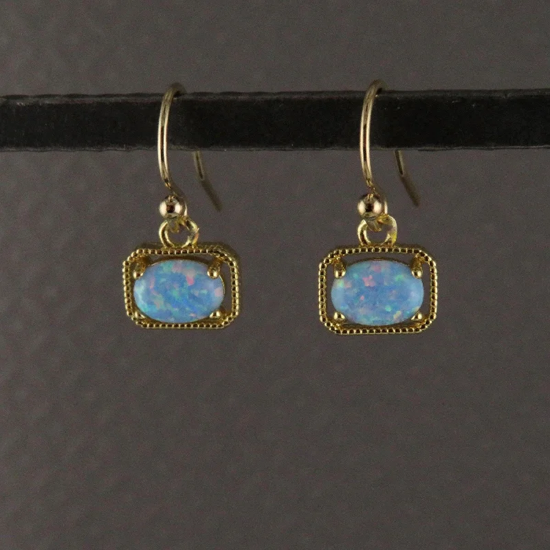 Deco Framed Blue Opal Earrings