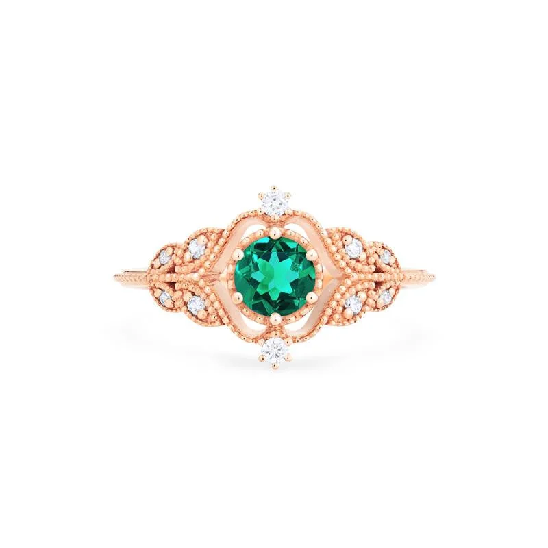 [Adeline] Vintage Rose Ring in Lab Emerald