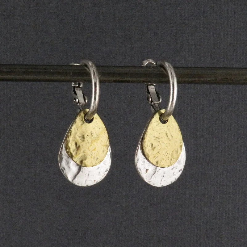 Two Tone Teardrop Hoop Earrings - Silver with Gold