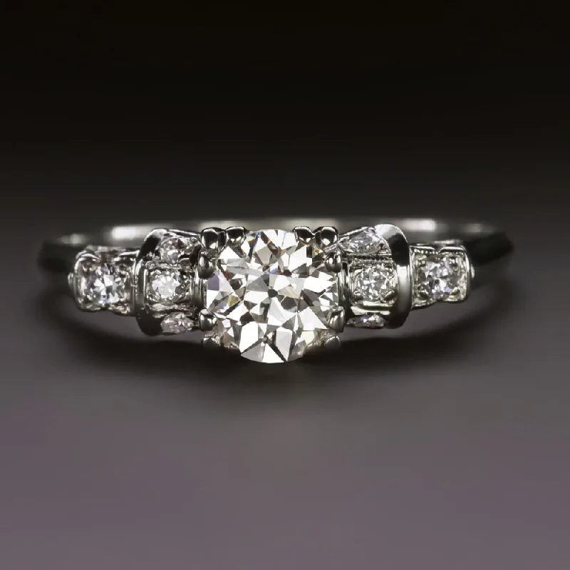 VINTAGE DIAMOND ENGAGEMENT RING 0.60ct H VS1 OLD EUROPEAN CUT DIAMOND PLATINUM