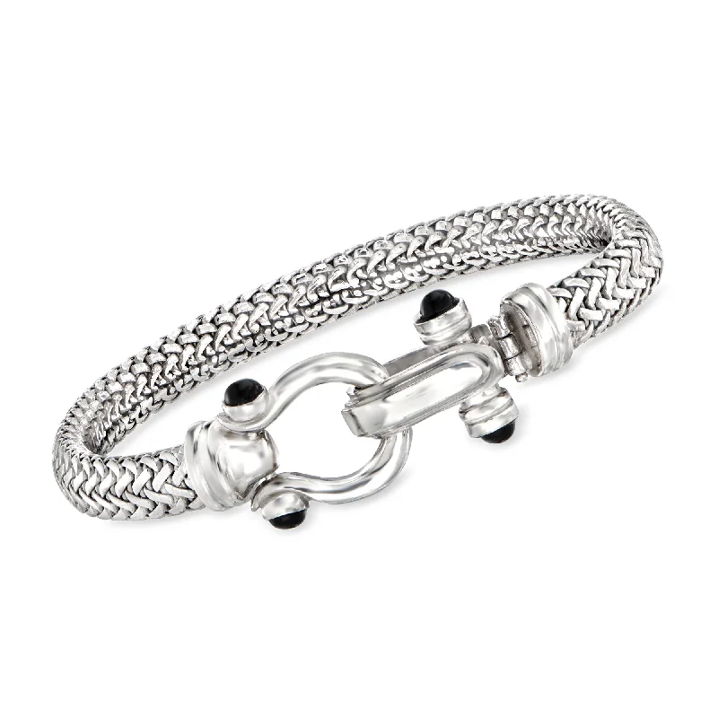 Ross-Simons Italian Sterling Silver Horsebit Bracelet With Black Onyx