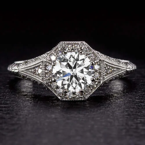 1 CARAT LAB CREATED DIAMOND ENGAGEMENT RING VINTAGE STYLE HALO IDEAL ROUND CUT