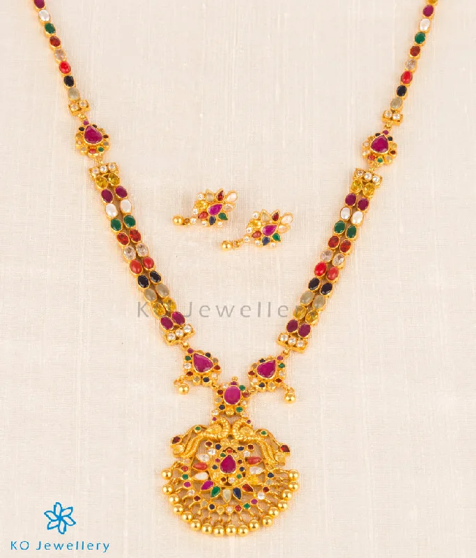 The Kumaravahin Silver Peacock Navaratna Necklace