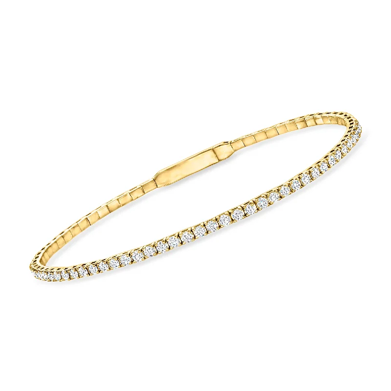 Ross-Simons Diamond Tennis-Style Flexible Bangle Bracelet in 14kt Yellow Gold