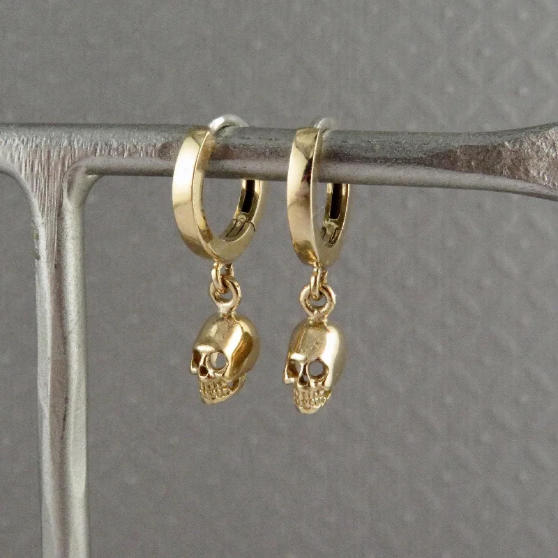 Tiny Skull Earrings - Gold Hoops