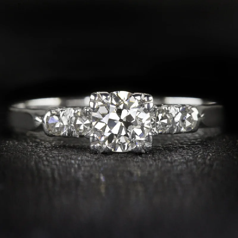 0.35ct OLD EUROPEAN CUT DIAMOND VINTAGE ENGAGEMENT RING CLASSIC 14k WHITE GOLD